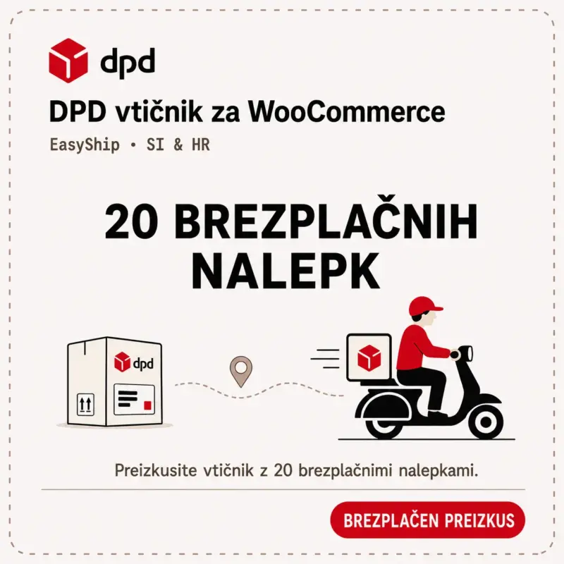 free-trial-slo Brezplačni preizkus DPD vtičnika za WooCommerce z 20 vključenimi nalepkami za pošiljanje