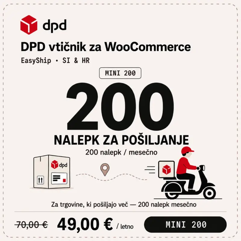 mini-200-si Mini 200 paket za DPD WooCommerce vtičnik z do 200 nalepkami za pošiljanje